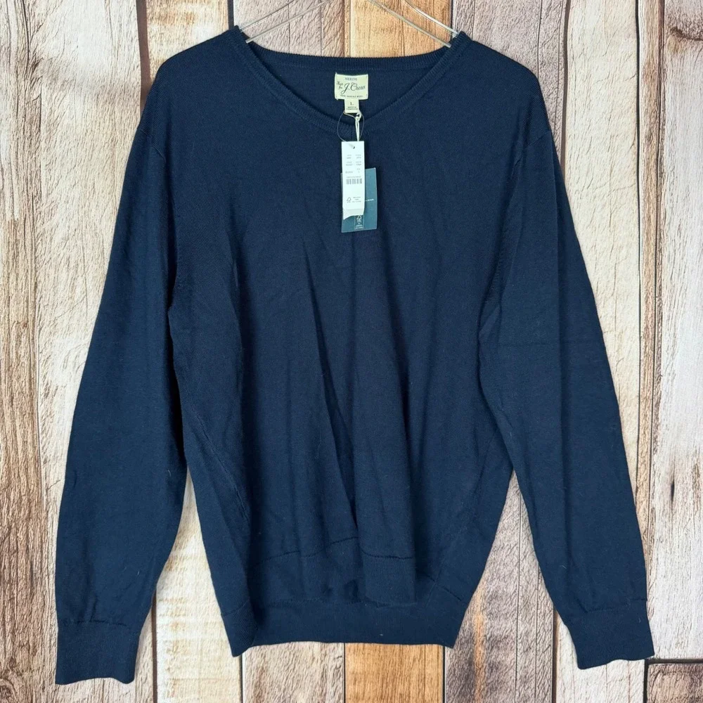 J.Crew Merino‎ Wool V-Neck Sweater Quiet Luxury Versatile Winter Navy Large NWT